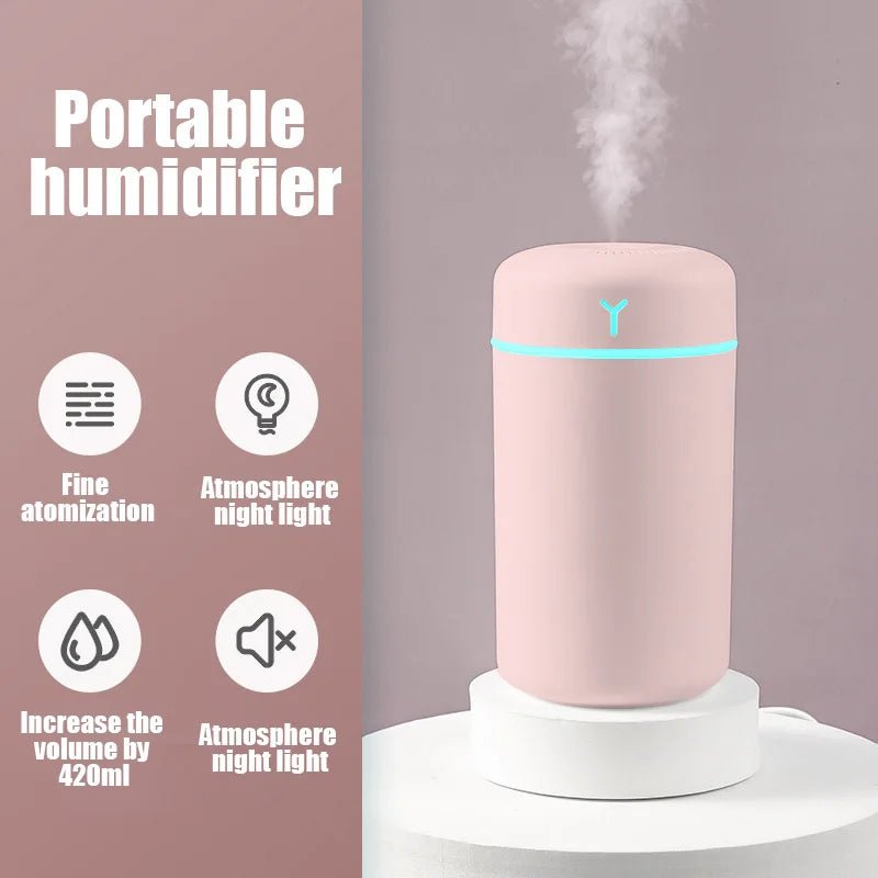 420ml Air Humidifier Portable USB Aroma Oil Diffuser with Colorful Light Cool Mist Sprayer For Bedroom Home Office Car Purifier - memorylane shop