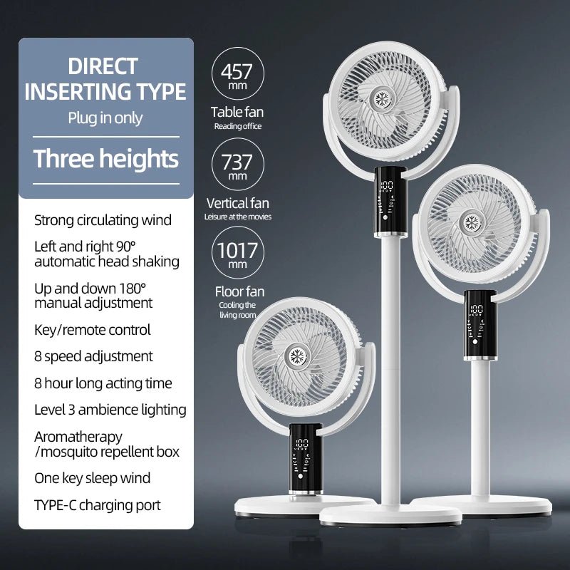 Floor Standing Fan Remote Control 6000mAh USB Rechargeable Height Adjustable Air Circulator for Camping Home Office Sturdy Base - memorylane shop