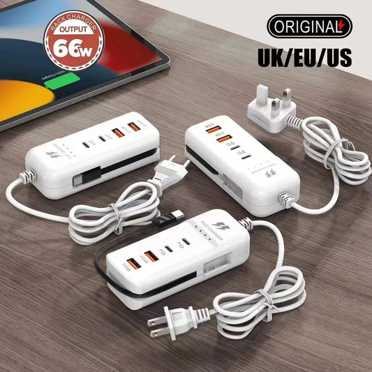 Three white USB charging hubs with cables on a wooden surface, displaying 'Original' branding.