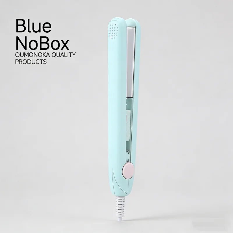 Blue hair straightener on a light gray background with 'Blue NoBox' branding.