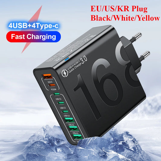  30W 8-Port USB-C Fast Charger — 4 USB-A + 4 PD Type-C Wall Adapter (EU/US/KR Plug) Phone Charger memorylane shop