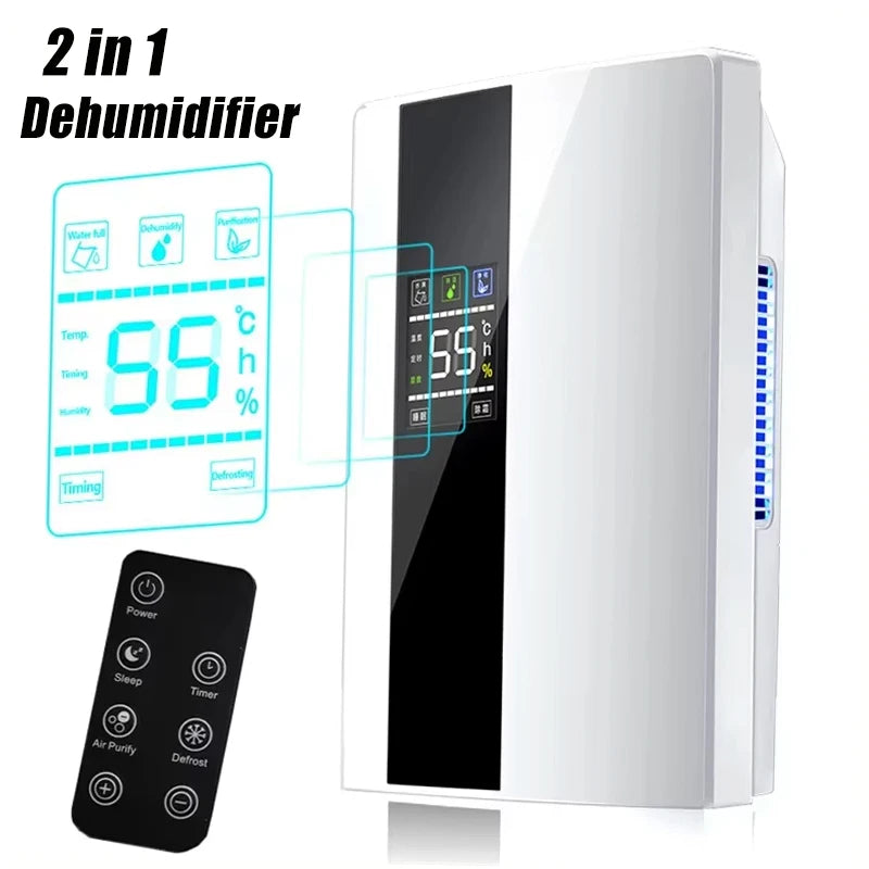 2 in 1 Dehumidifier and Air Purifier Moisture Absorber Household Mute Bedroom Basement Remote Control Timing External Water Pipe
