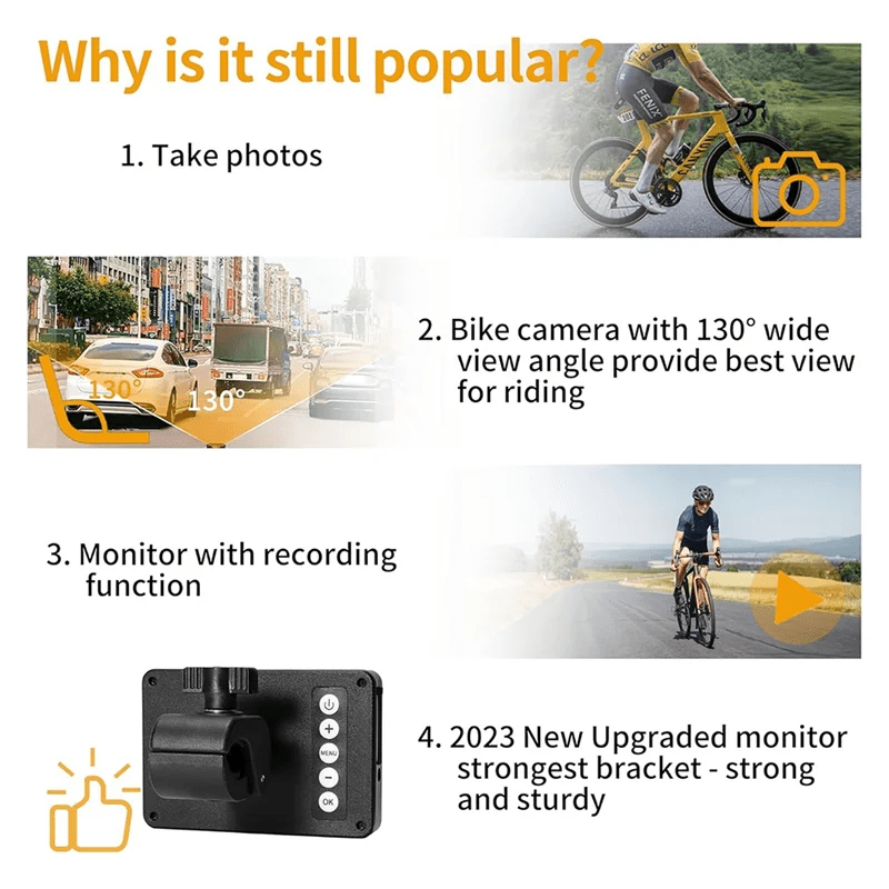 B48B - Bicycle Rear View Camera 4.3" Monitor Bike Recorder Camera 1080P Portable Night Vision For Mountain, Road E - Bike - memorylane shop