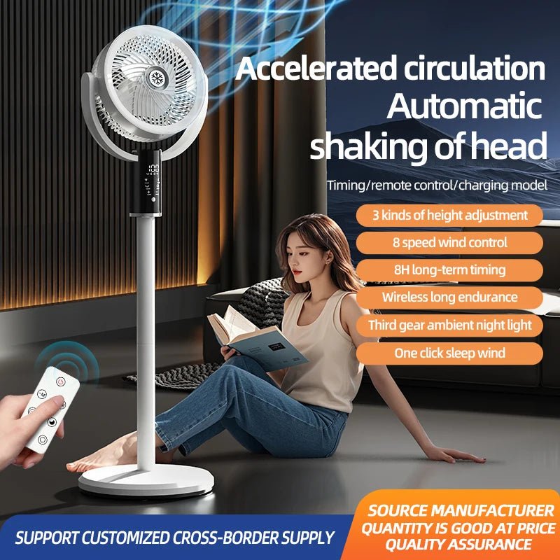 Floor Standing Fan Remote Control 6000mAh USB Rechargeable Height Adjustable Air Circulator for Camping Home Office Sturdy Base - memorylane shop