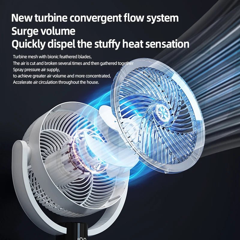 Floor Standing Fan Remote Control 6000mAh USB Rechargeable Height Adjustable Air Circulator for Camping Home Office Sturdy Base - memorylane shop