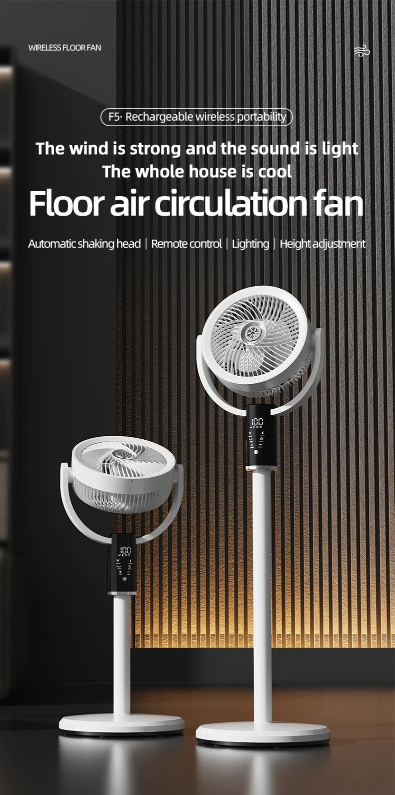 Floor Standing Fan Remote Control 6000mAh USB Rechargeable Height Adjustable Air Circulator for Camping Home Office Sturdy Base - memorylane shop