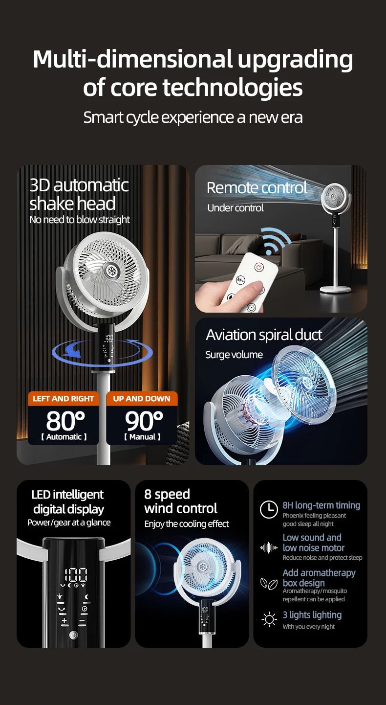 Floor Standing Fan Remote Control 6000mAh USB Rechargeable Height Adjustable Air Circulator for Camping Home Office Sturdy Base - memorylane shop