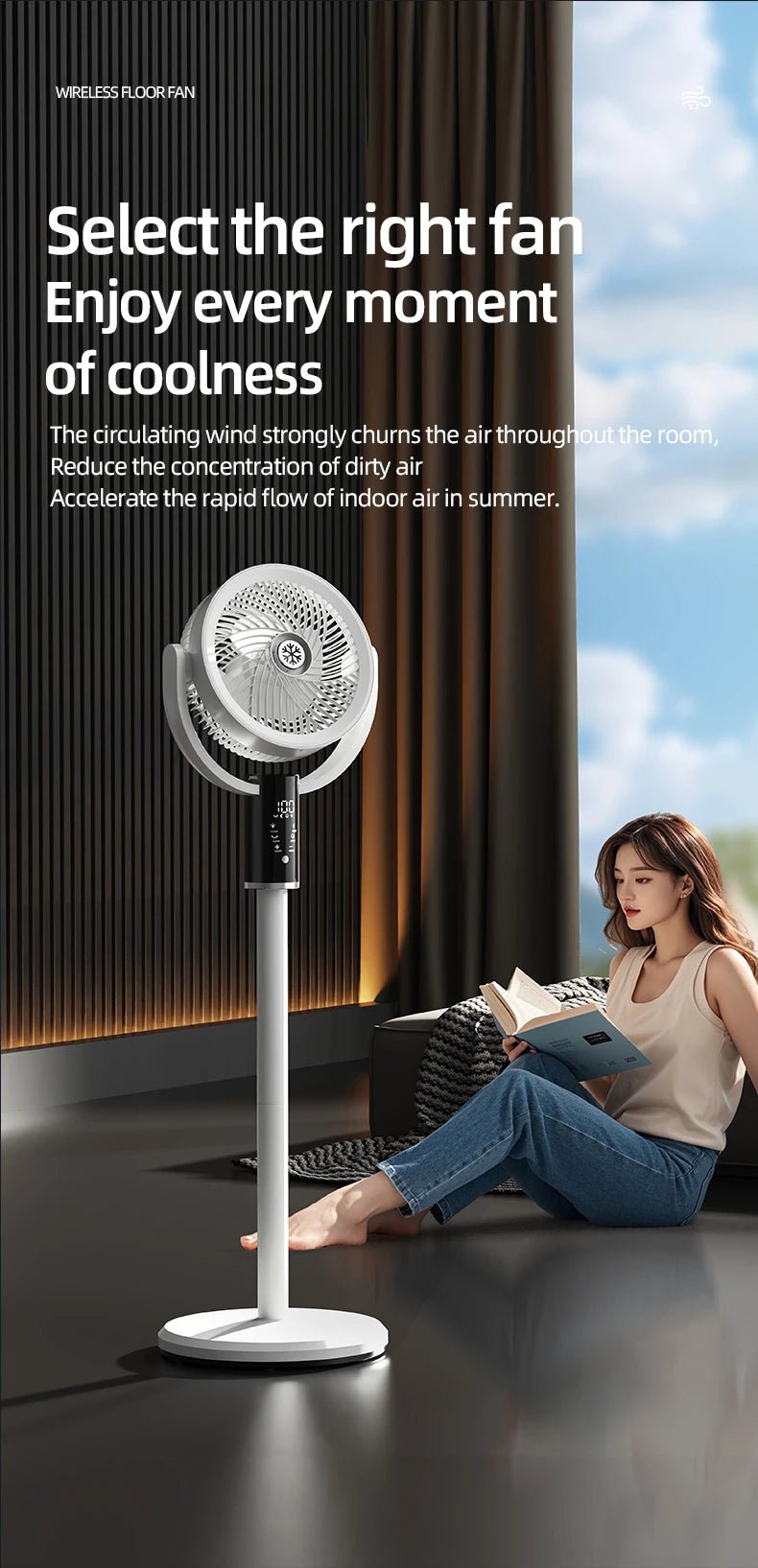 Floor Standing Fan Remote Control 6000mAh USB Rechargeable Height Adjustable Air Circulator for Camping Home Office Sturdy Base - memorylane shop