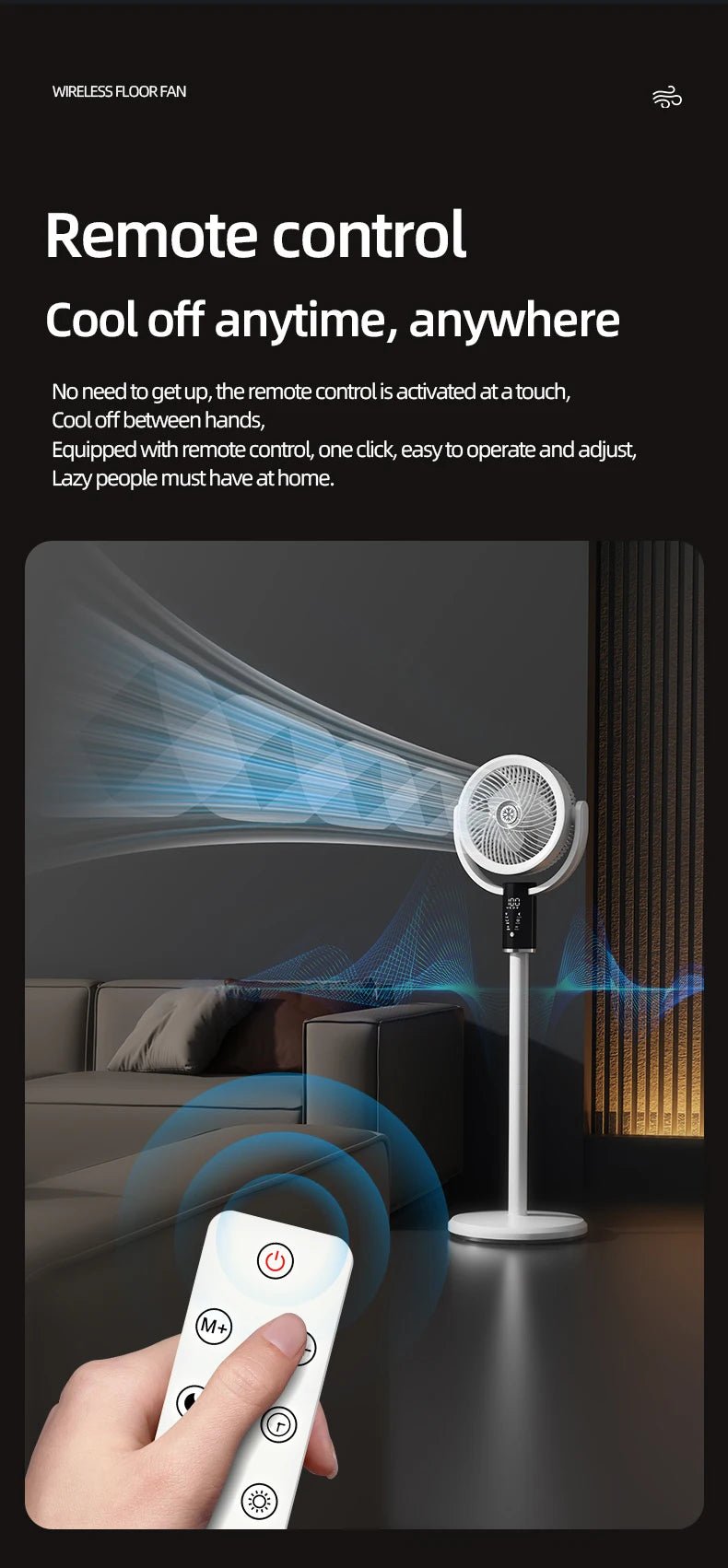 Floor Standing Fan Remote Control 6000mAh USB Rechargeable Height Adjustable Air Circulator for Camping Home Office Sturdy Base - memorylane shop