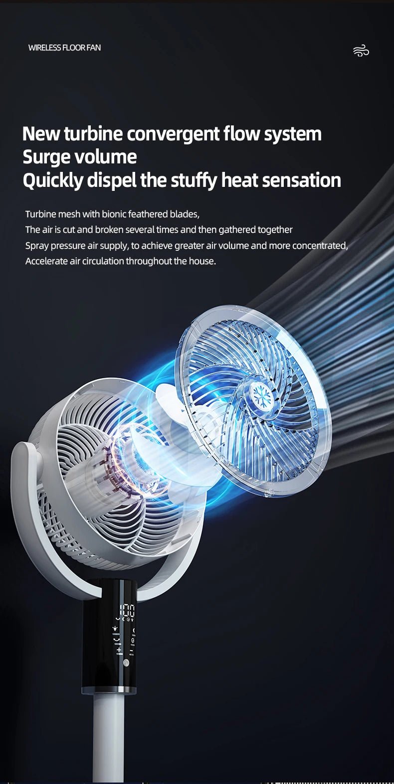 Floor Standing Fan Remote Control 6000mAh USB Rechargeable Height Adjustable Air Circulator for Camping Home Office Sturdy Base - memorylane shop