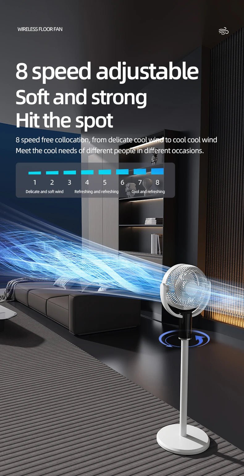 Floor Standing Fan Remote Control 6000mAh USB Rechargeable Height Adjustable Air Circulator for Camping Home Office Sturdy Base - memorylane shop