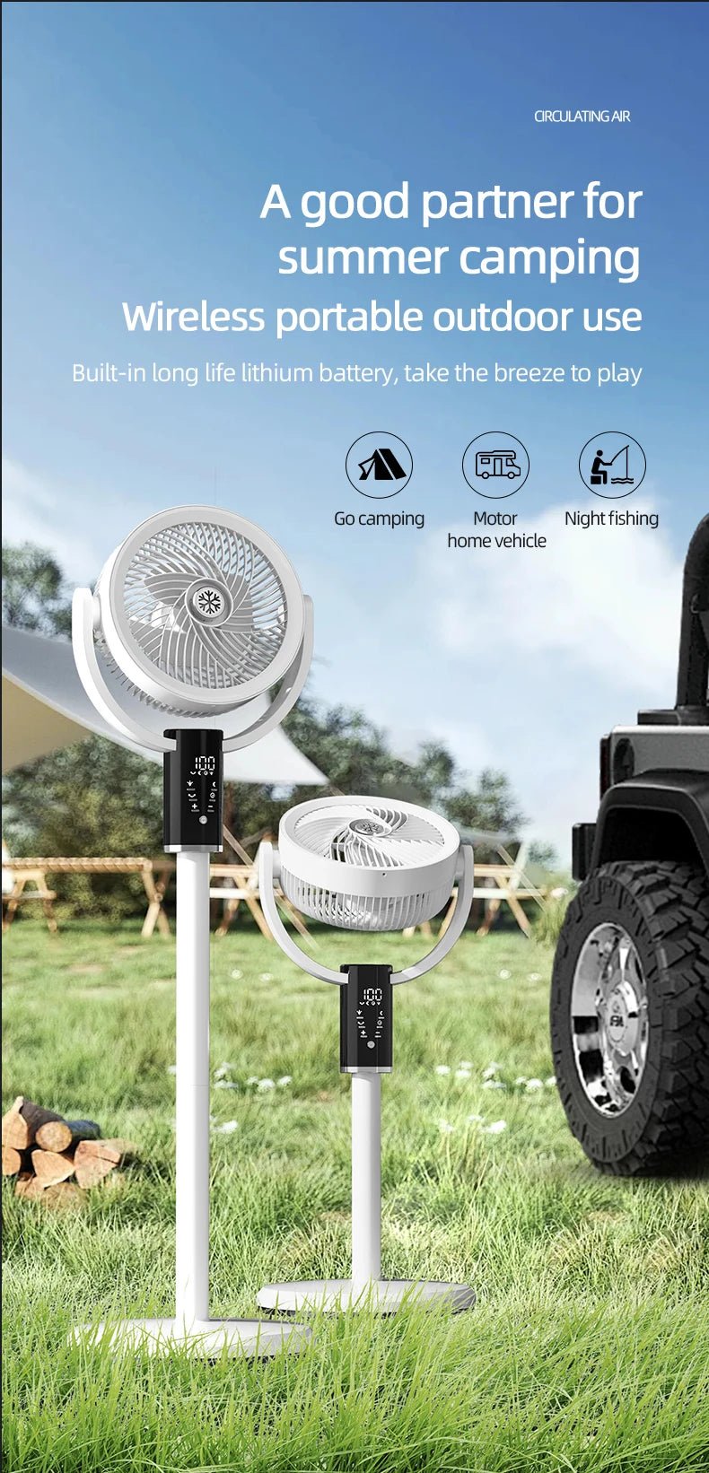Floor Standing Fan Remote Control 6000mAh USB Rechargeable Height Adjustable Air Circulator for Camping Home Office Sturdy Base - memorylane shop