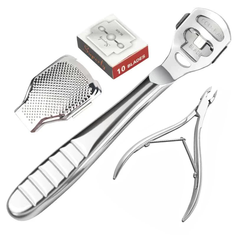 Foot Callus Shaver Heel Hard Skin Remover Hand Feet Pedicure Razor Tool Shavers Stainless Steel Handle 10 Blades Foot Care Tools - memorylane shop