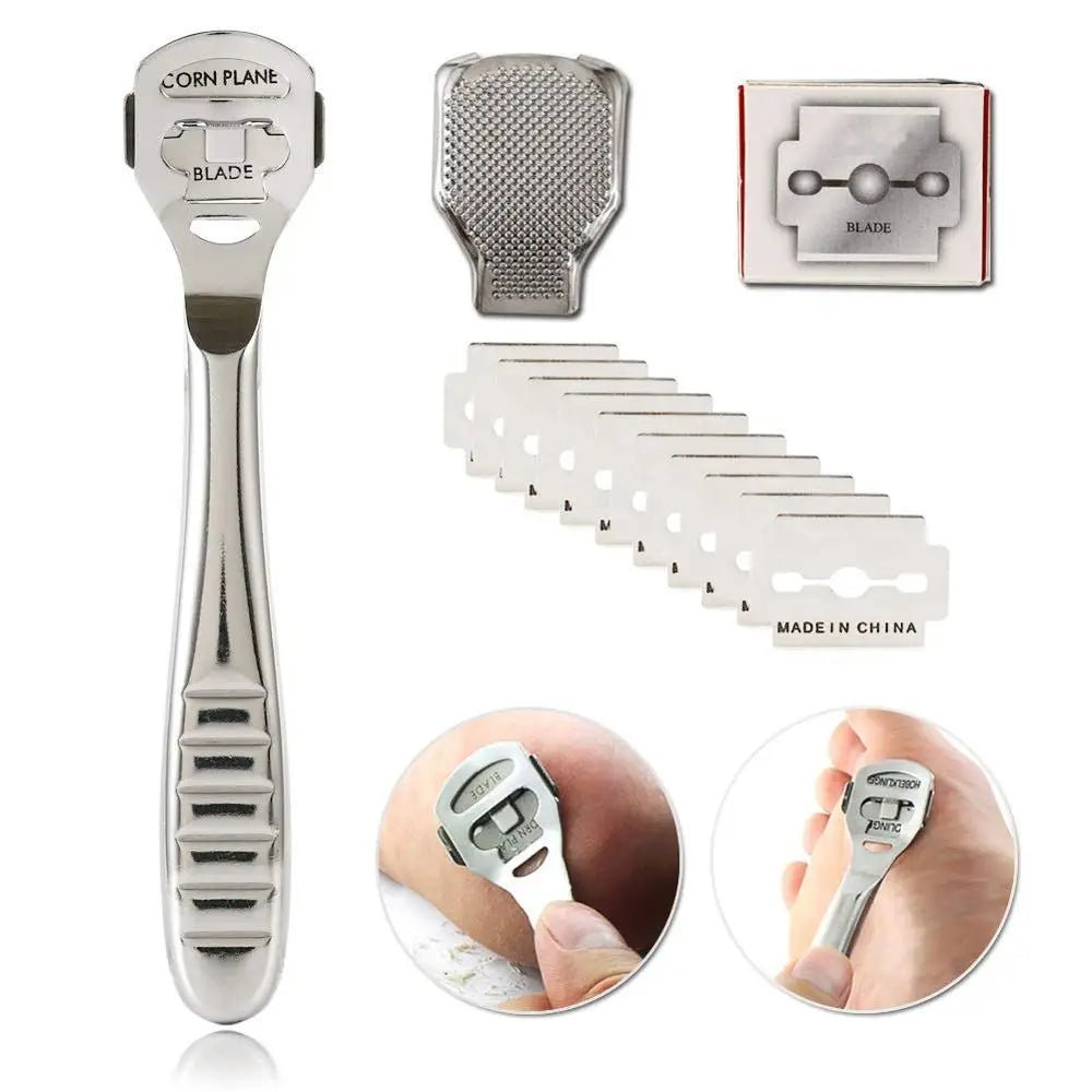 Foot Callus Shaver Heel Hard Skin Remover Hand Feet Pedicure Razor Tool Shavers Stainless Steel Handle 10 Blades Foot Care Tools - memorylane shop