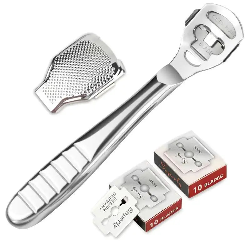 Foot Callus Shaver Heel Hard Skin Remover Hand Feet Pedicure Razor Tool Shavers Stainless Steel Handle 10 Blades Foot Care Tools - memorylane shop