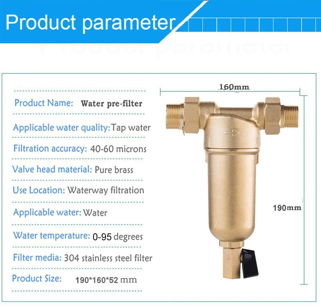 Hot Water siphon backwash Prefilter Purifier system 40micron stainless steel mesh copper Cover whole house Pre - filter - memorylane shop