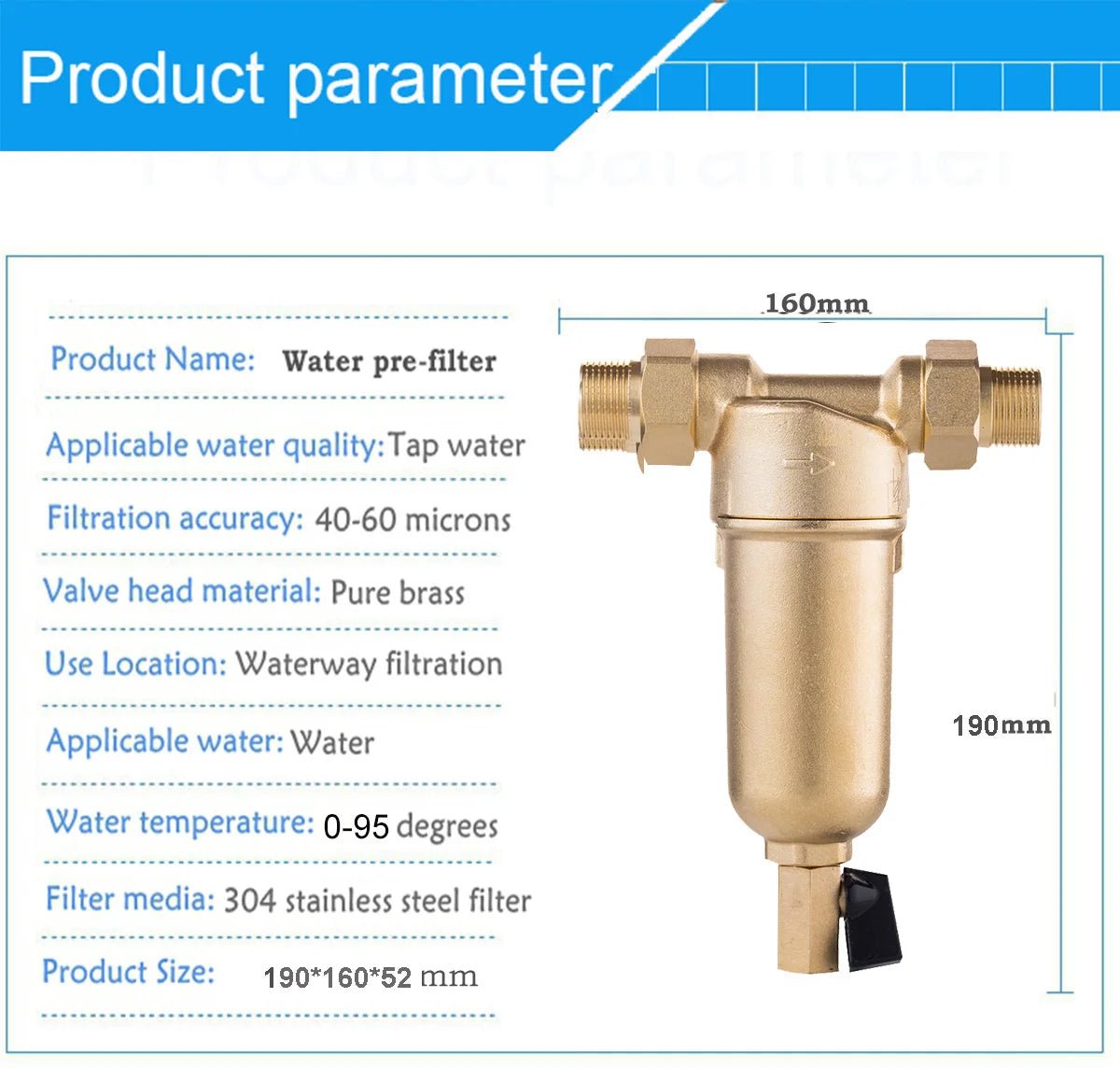 Hot Water siphon backwash Prefilter Purifier system 40micron stainless steel mesh copper Cover whole house Pre - filter - memorylane shop