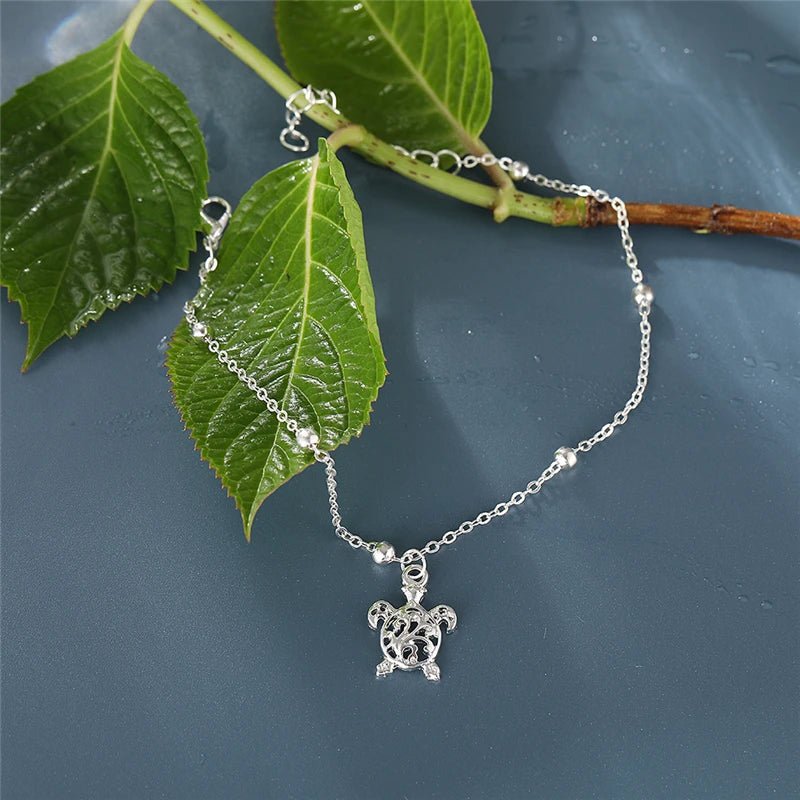 Summer Beach Silver Color Turtle Shaped Anklets For Women Hollow Animal Beaded Anklet Bracelet On the Leg Foot Jewelry - memorylane shop