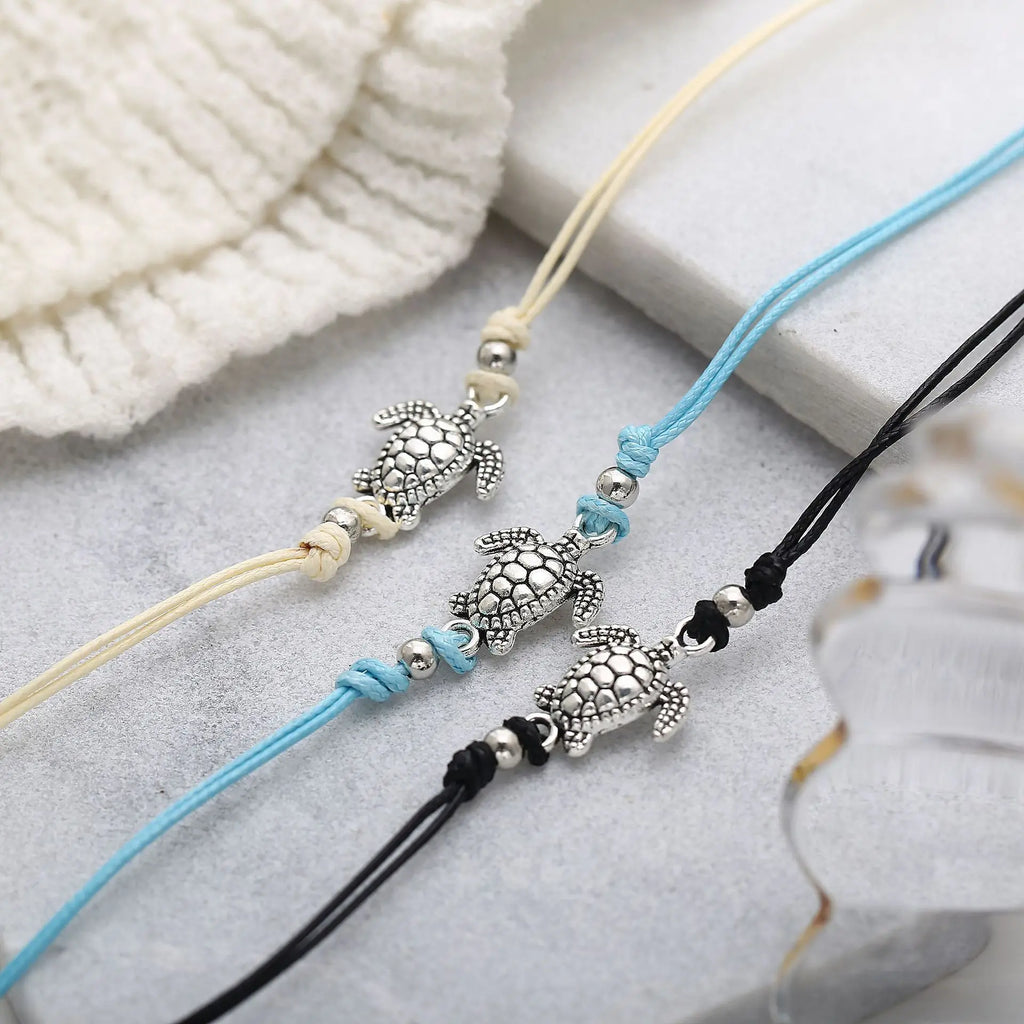 Vintage Turtle Anklets For women Summer Beach Barefoot Crochet Sandals Ankle Bracelets on Foot Wax rope Chain Jewelry - memorylane shop