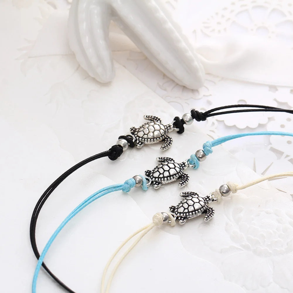 Vintage Turtle Anklets For women Summer Beach Barefoot Crochet Sandals Ankle Bracelets on Foot Wax rope Chain Jewelry