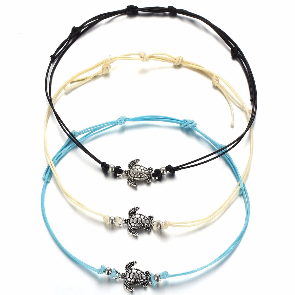 Vintage Turtle Anklets For women Summer Beach Barefoot Crochet Sandals Ankle Bracelets on Foot Wax rope Chain Jewelry - memorylane shop