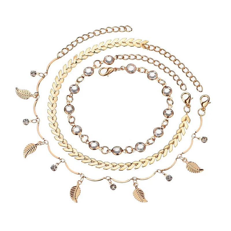 SUMENG 3pc Bohemian Anklet Set – Barefoot Beach Sandal Jewelry