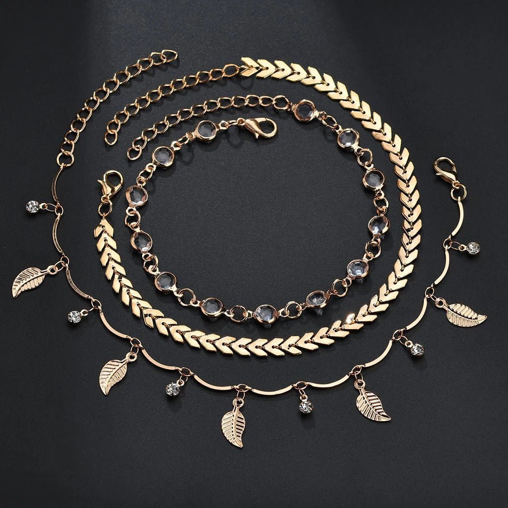 SUMENG 3pcs/set Bohemian Anklets Foot Accessories Summer Beach Barefoot Sandals Bracelet Female Fashion Jewelry For Women Gifts - memorylane shop