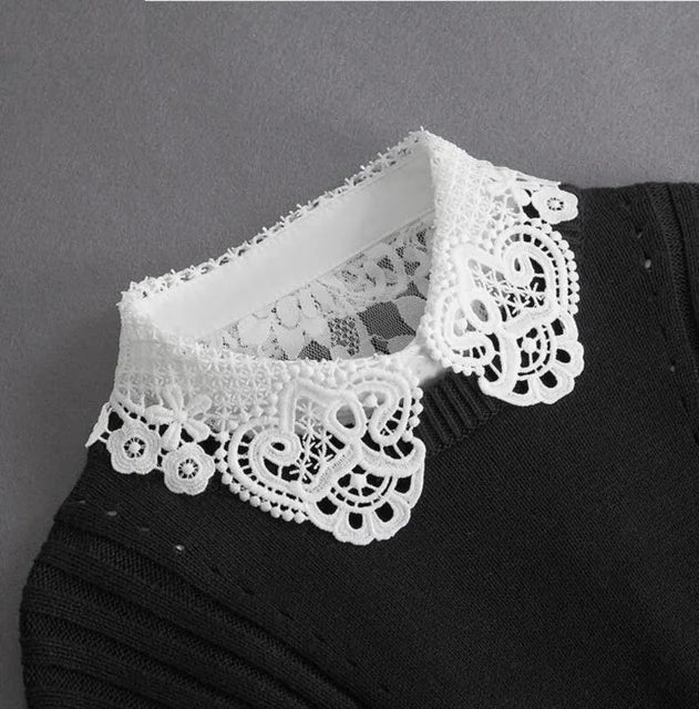 Fashion 2025 Front Tie White Fake Collar for Women Stand Detachable Collar Fake Girls Vintage Lace Ladies False Blouse Collar - memorylane shop