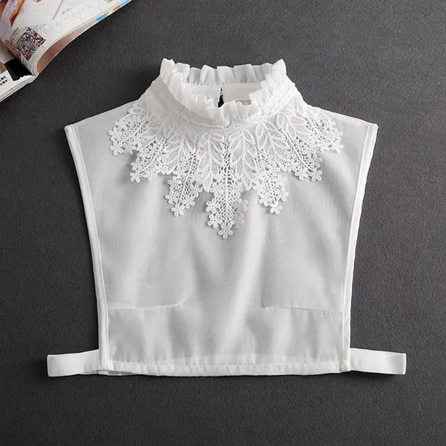 Fashion 2025 Front Tie White Fake Collar for Women Stand Detachable Collar Fake Girls Vintage Lace Ladies False Blouse Collar - memorylane shop
