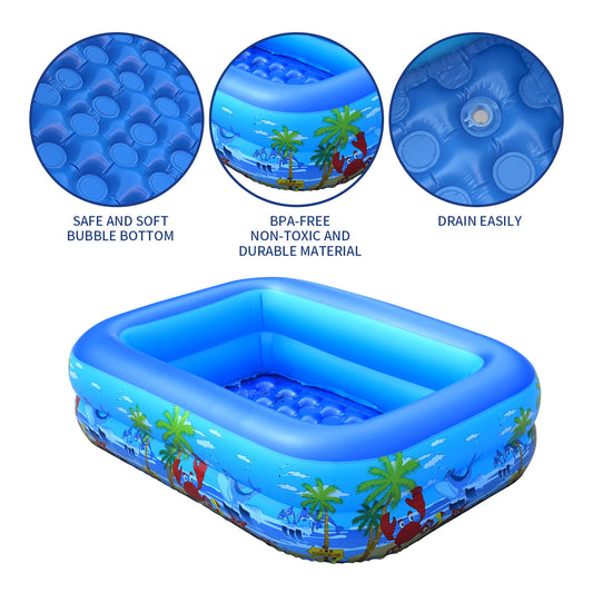 120cm~150cm Inflatable Ball Pit Pool for Kids, Toddlers, Blow Up PVC Swimming Pool for Indoor Outdoor Water Party Backyard, Blue - memorylane shop