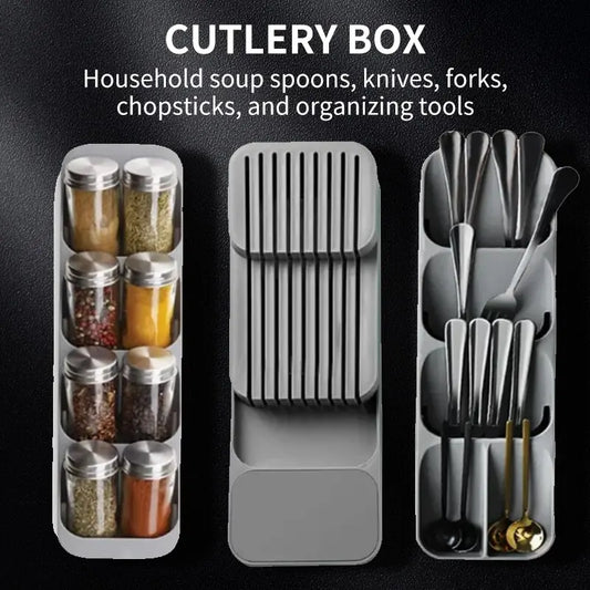  Kitchen Drawer Cutlery Organizer Tray — Knife, Fork & Spice Bottle Storage Box Cutlery Organizer memorylane shop