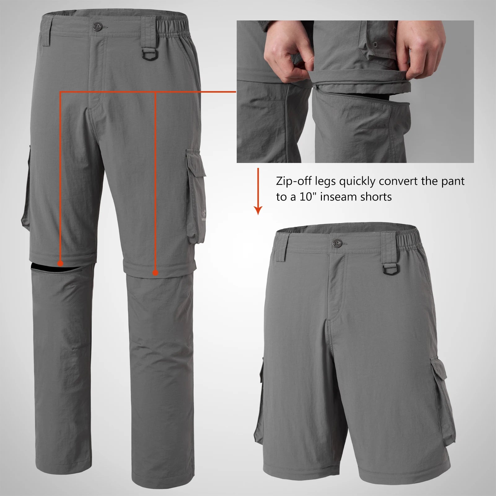 Bassdash Men’s Outdoor Quick Dry Convertible Pants Zip - Off Water Resistant Lightweight Fishing Hiking Cargo Shorts with UPF50+ - memorylane shop