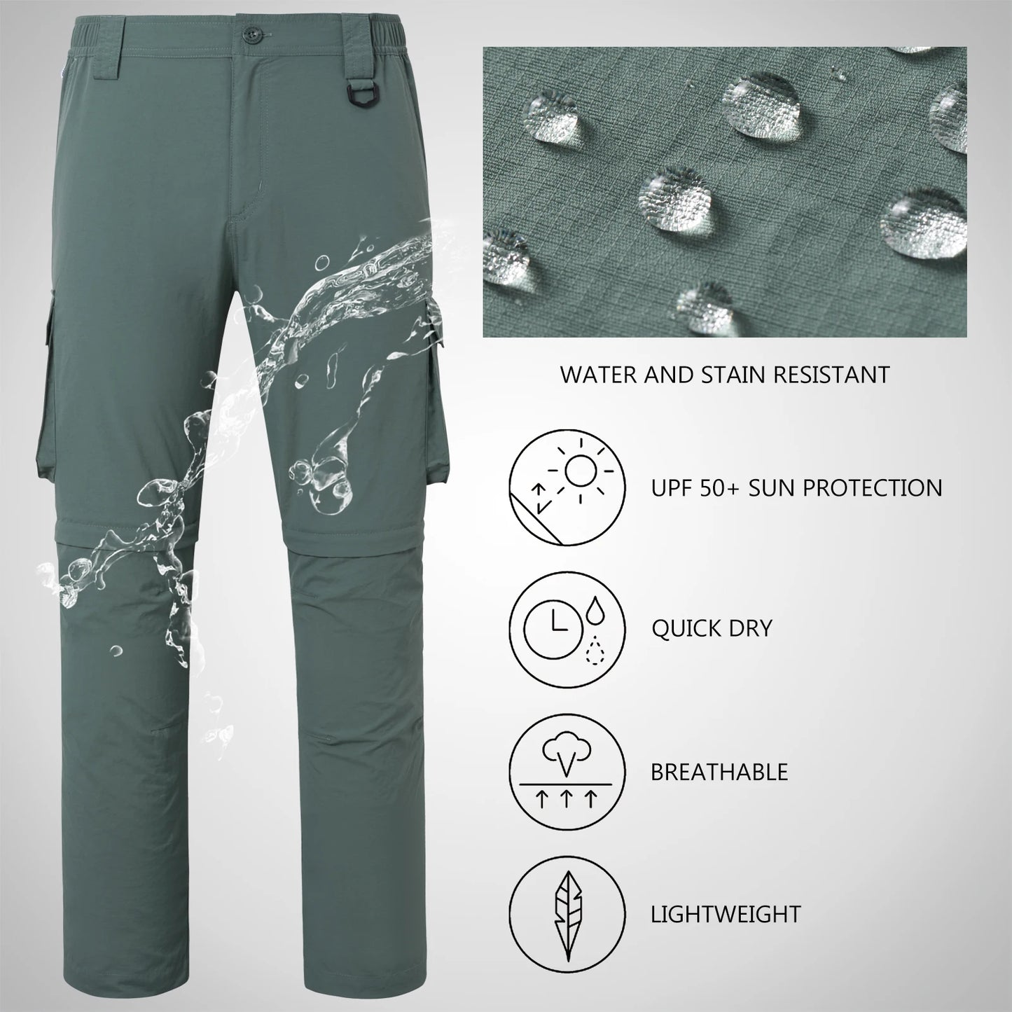Bassdash Men’s Outdoor Quick Dry Convertible Pants Zip - Off Water Resistant Lightweight Fishing Hiking Cargo Shorts with UPF50+ - memorylane shop