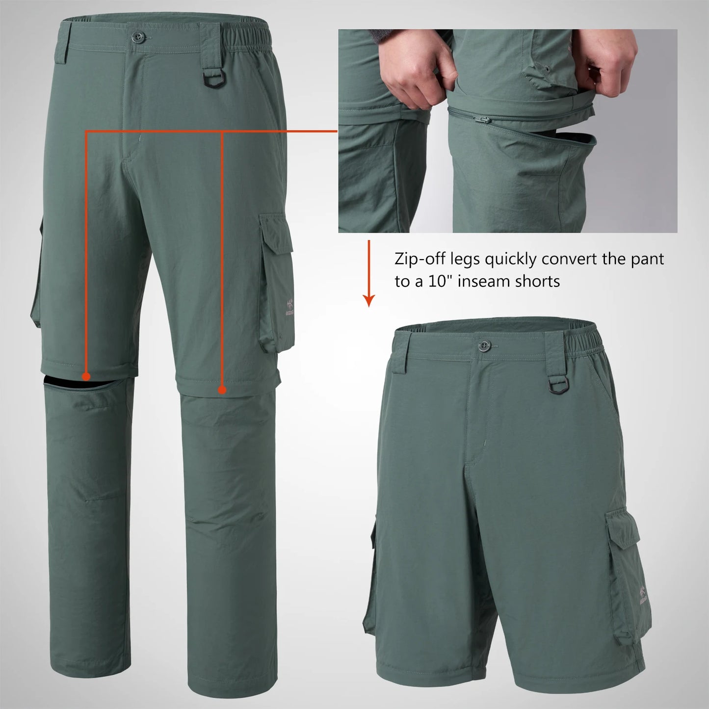 Bassdash Men’s Outdoor Quick Dry Convertible Pants Zip - Off Water Resistant Lightweight Fishing Hiking Cargo Shorts with UPF50+ - memorylane shop