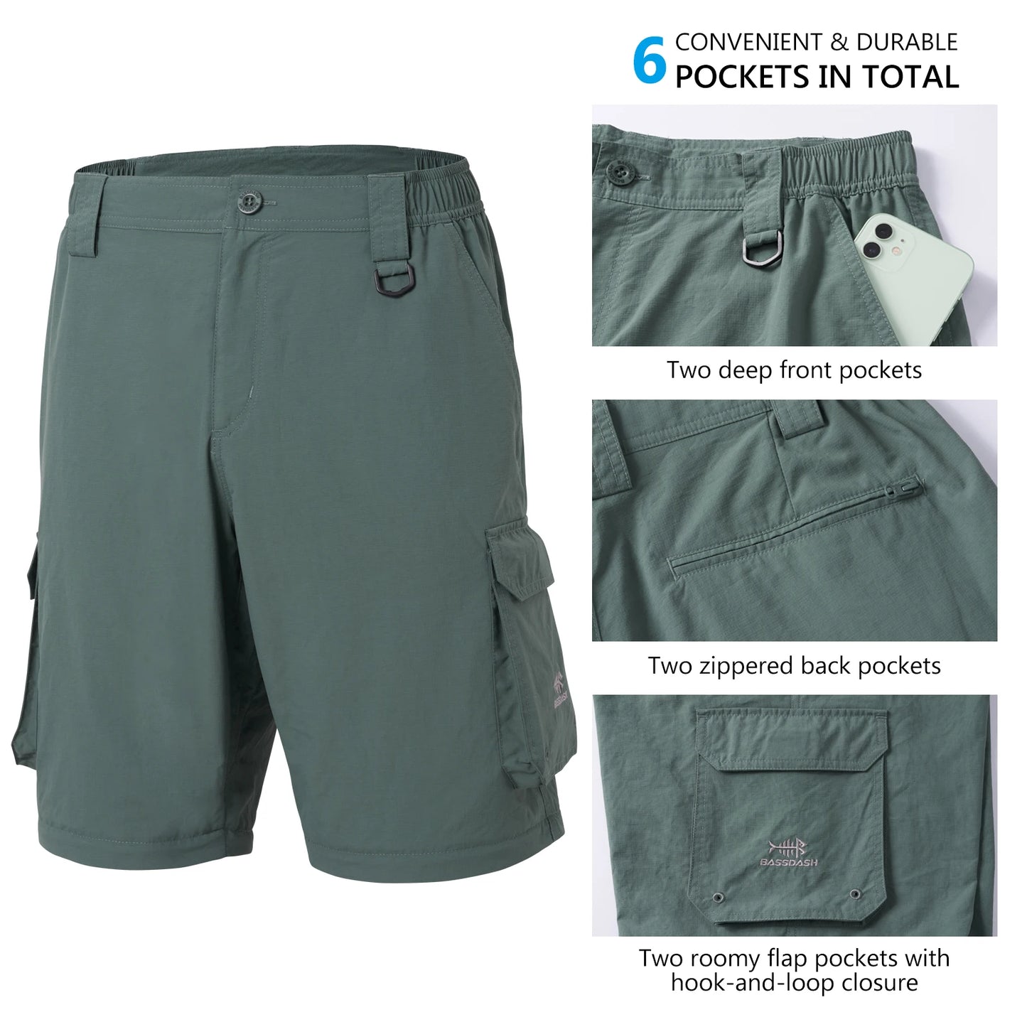 Bassdash Men’s Outdoor Quick Dry Convertible Pants Zip - Off Water Resistant Lightweight Fishing Hiking Cargo Shorts with UPF50+ - memorylane shop