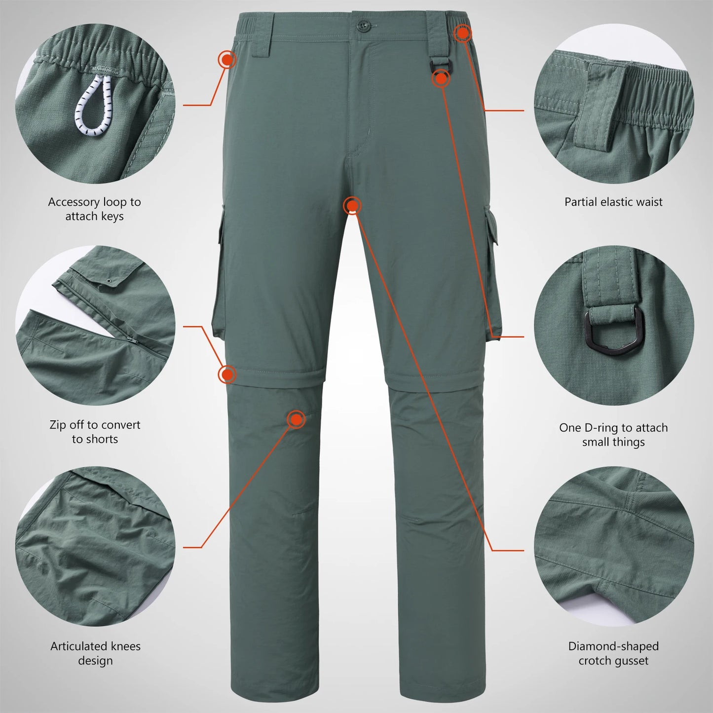 Bassdash Men’s Outdoor Quick Dry Convertible Pants Zip - Off Water Resistant Lightweight Fishing Hiking Cargo Shorts with UPF50+ - memorylane shop