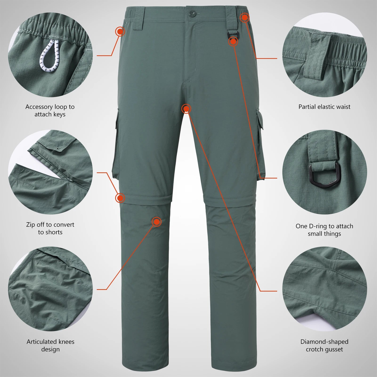 Bassdash Men’s Outdoor Quick Dry Convertible Pants Zip - Off Water Resistant Lightweight Fishing Hiking Cargo Shorts with UPF50+ - memorylane shop