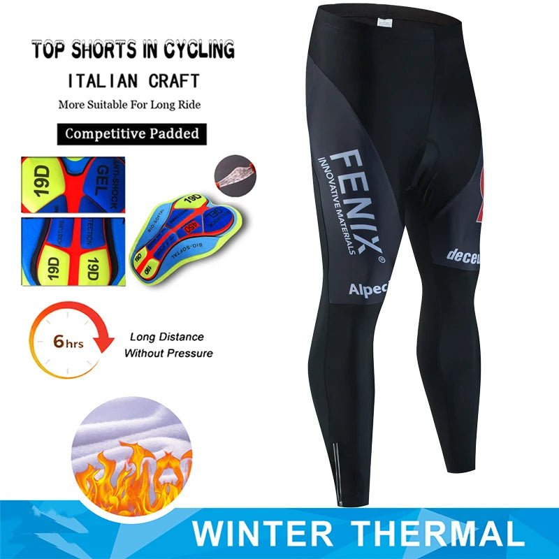 Alpecin Cycling Pants Winter Fleece Thermal Cycling Tights Men Cycling Bib Pants Windproof Bike Long Trousers MTB 19D GEL Padded - memorylane shop