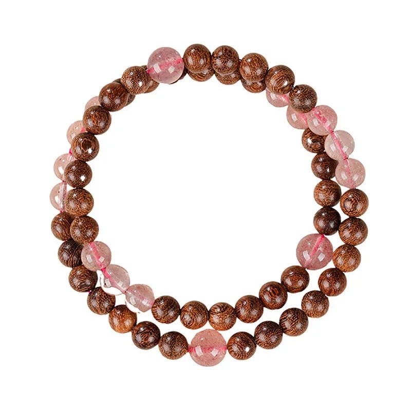 2026 natural golden sandalwood strawberry quartz lucky beads double layer beaded bracelet for women men summer fresh gift for gi - memorylane shop
