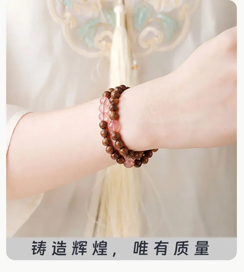 2026 natural golden sandalwood strawberry quartz lucky beads double layer beaded bracelet for women men summer fresh gift for gi - memorylane shop