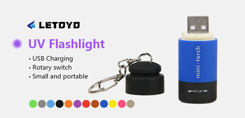 LETOYO UV Flashlights Led Mini USB Light Portable Rechargeable Waterproof Flashlight for squid jig metal jig fishing accessories