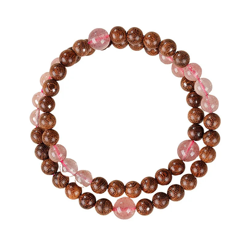 2026 natural golden sandalwood strawberry quartz lucky beads double layer beaded bracelet for women men summer fresh gift for gi