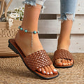 Summer Women's Sandals Luxury Fashion Flat Bottom Slippers Casual Simple Solid Colour One Word Woven Strap Sandy Beach Sandals - memorylane shop