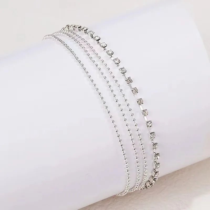 Women Foot Accessorie Summer Beach Barefoot Sandals Bracelet Crystal Silver Color Chain Link Anklets - memorylane shop