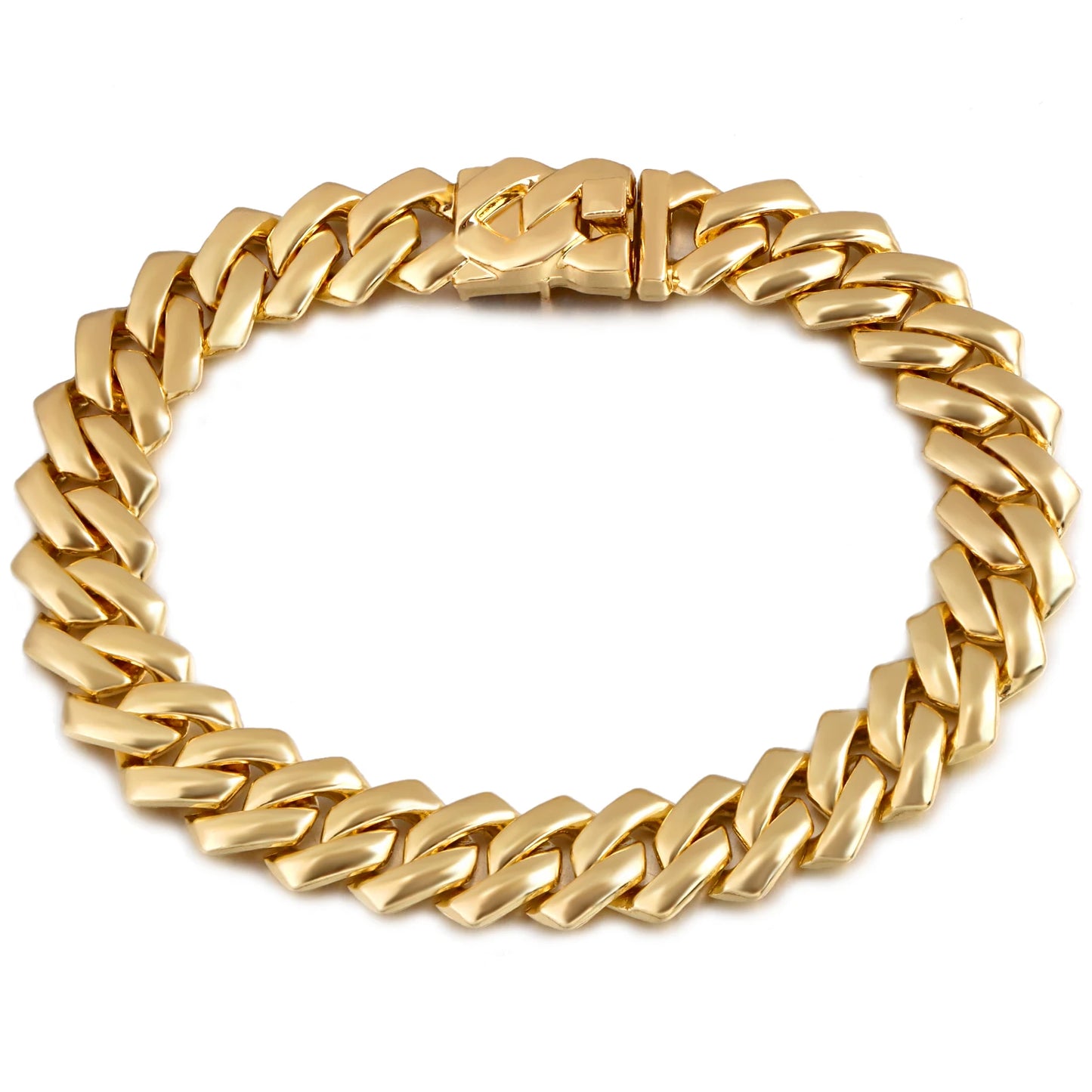 Gold chain bracelet on a white background