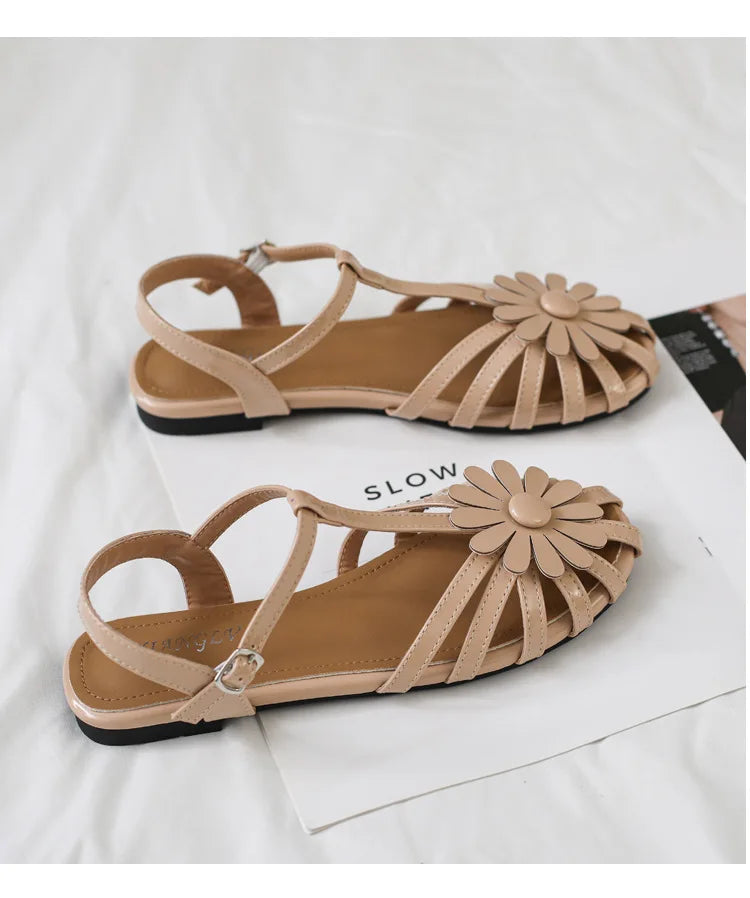 Women's Braided Hollow Closed-Toe Roman Flat Sandals