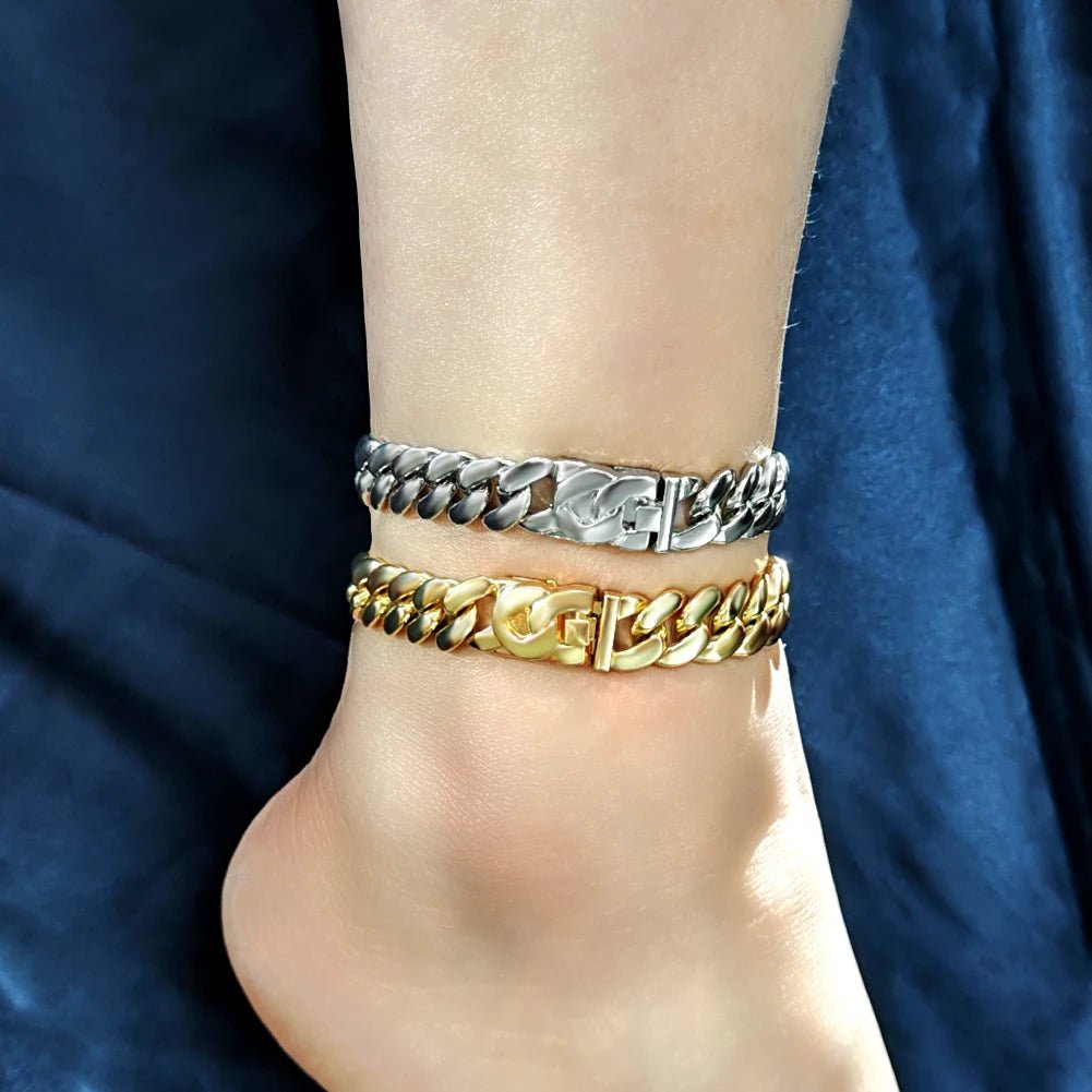 Summer 14MM Chunky Cuban Anklet For Women Gold - plated Rhombus Cuban Link Chain Anklets Beach Sandals Jewelry New - memorylane shop
