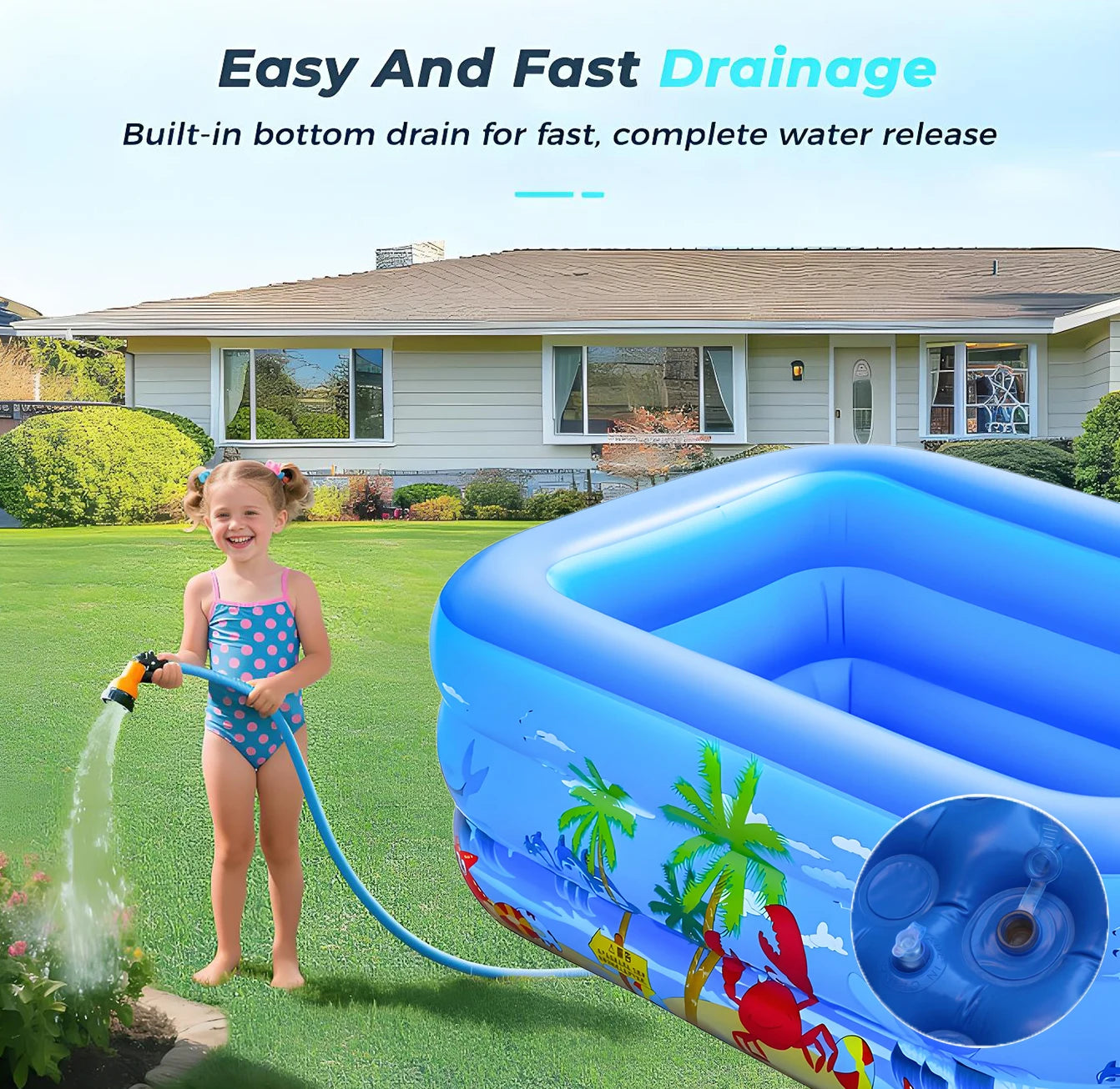 120cm~150cm Inflatable Ball Pit Pool for Kids, Toddlers, Blow Up PVC Swimming Pool for Indoor Outdoor Water Party Backyard, Blue