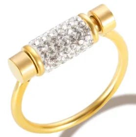 Personality Round Beads Ring Band Small Clear Crystal Zircon Waterproof Stainless Steel Rings Simple Granular Fine Jewelry - memorylane shop