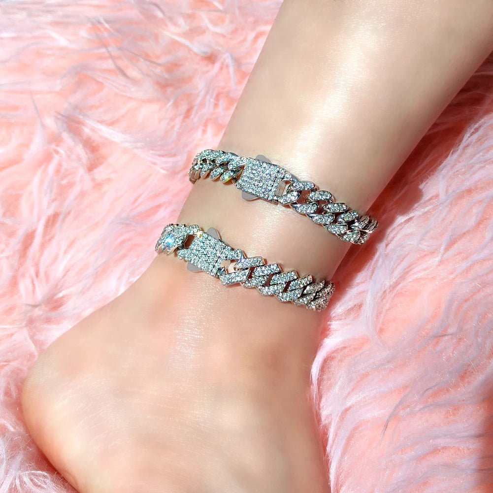Summer 14MM Chunky Cuban Anklet For Women Gold - plated Rhombus Cuban Link Chain Anklets Beach Sandals Jewelry New - memorylane shop